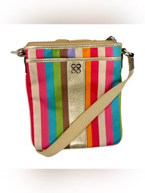 Coach Rainbow Stripe Crossbody Bag Metallic Gold Trim Y2K